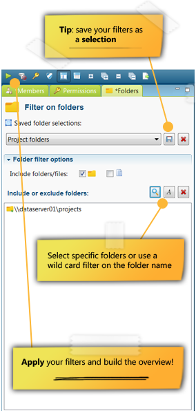 Panel with filters for files and folders